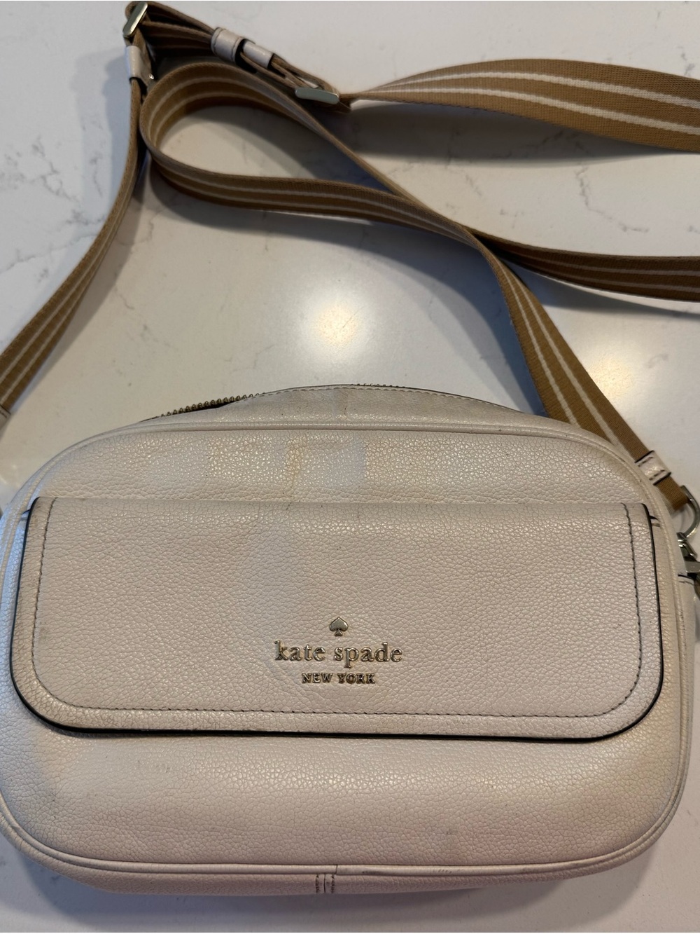 kate spade Cream Leather Crossbody with Striped Strap